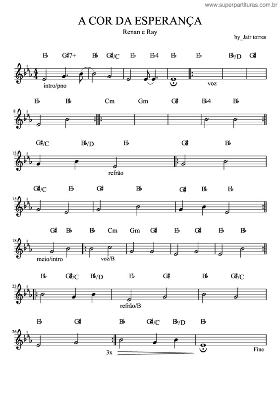 Partitura da música A Cor Da Esperança v.2