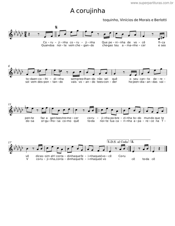 Partitura da música A Corujinha – Toquinho