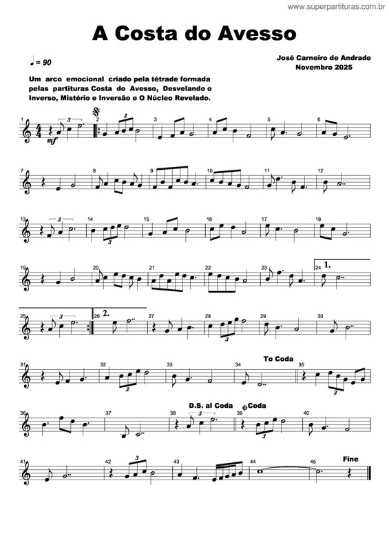 Partitura da música A Costa Do Avesso