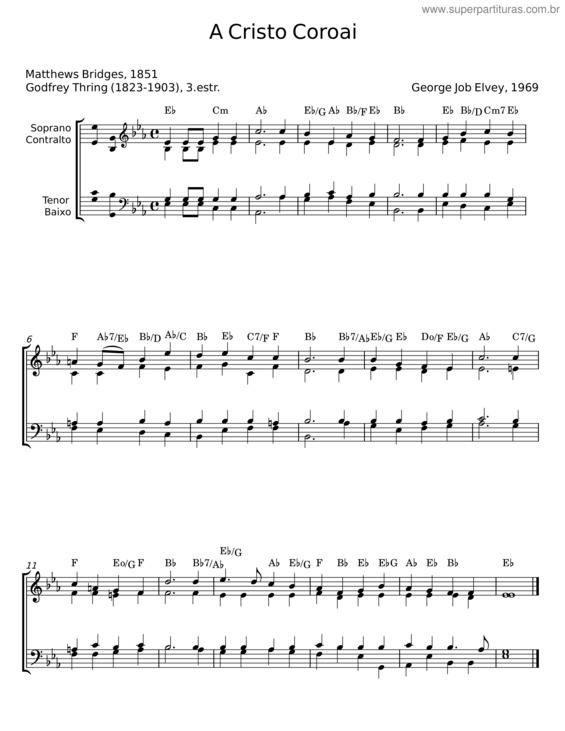 Partitura da música A Cristo Coroai – George Job Elvey