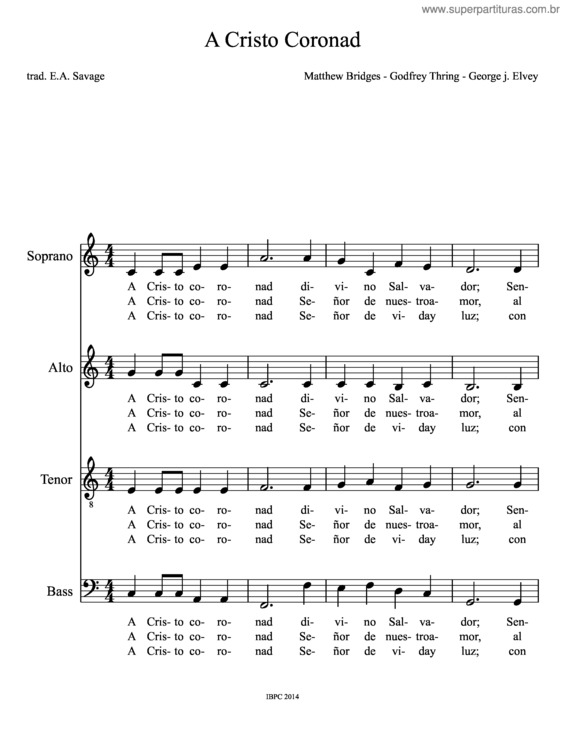 Partitura da música A Cristo Coronad – Coro