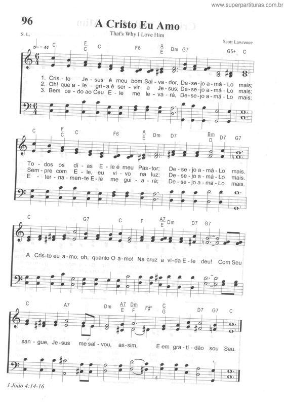 Partitura da música A Cristo Eu Amo