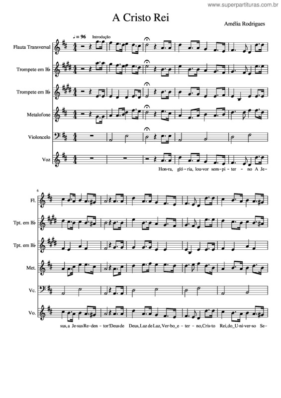 Partitura da música A Cristo Rei