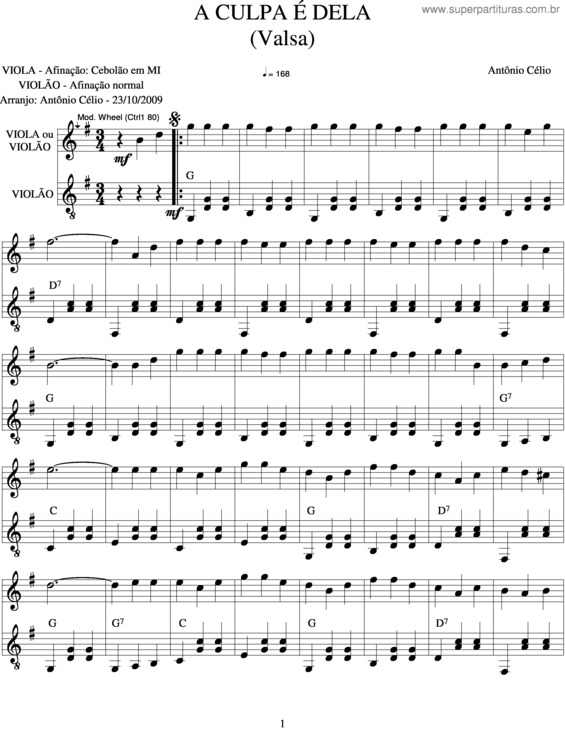 Partitura da música A Culpa É Dela