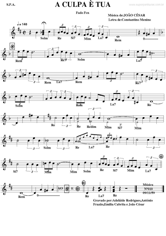 Partitura da música A Culpa É Tua