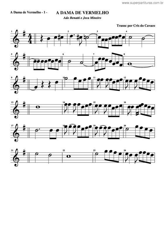 Partitura da música A Dama De Vermelho v.2