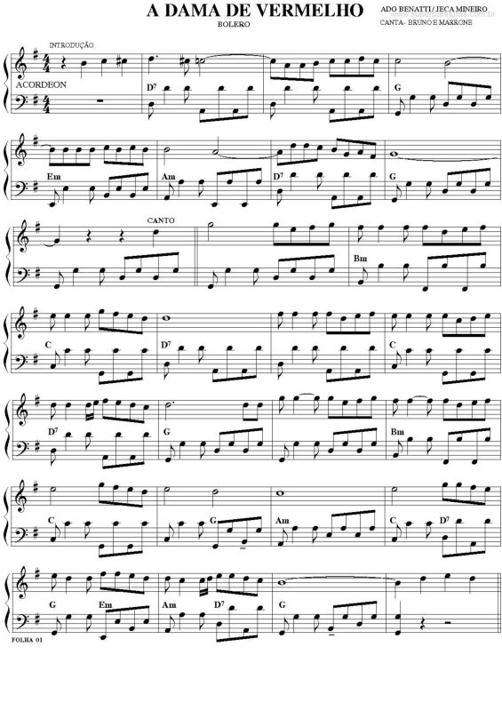 Partitura da música A Dama de Vermelho