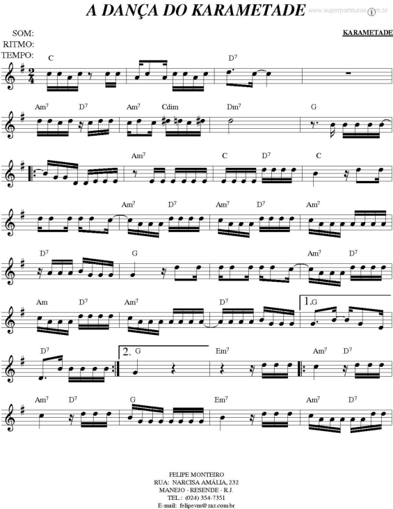 Partitura da música A Dança Do Karametade