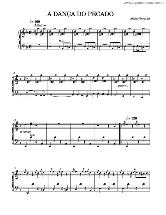 Partitura da música A Dança Do Pecado – Adelar Bertussi