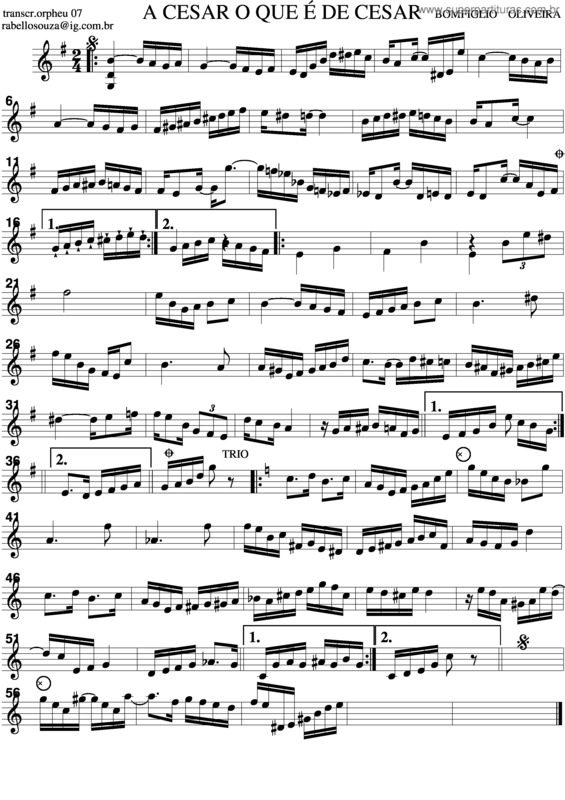 Partitura da música A De Cesar O Que É De Cesar