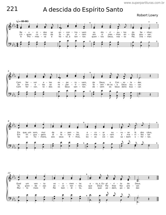 Partitura da música A Descida Do Espírito Santo – Robert Lowry