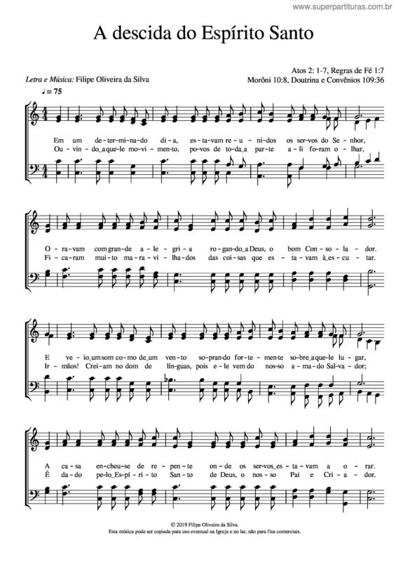 Partitura da música A Descida Do Espírito Santo