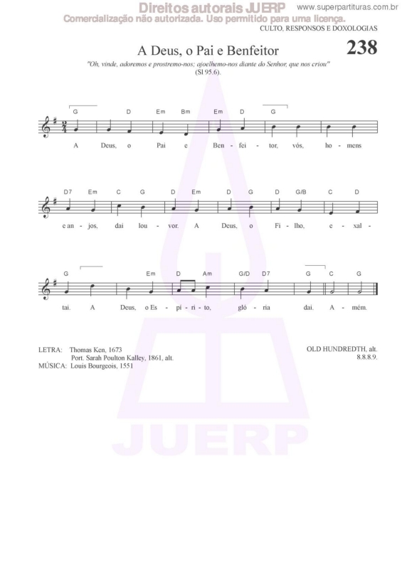 Partitura da música A Deus, O Pai E Benfeitor - 238 HCC