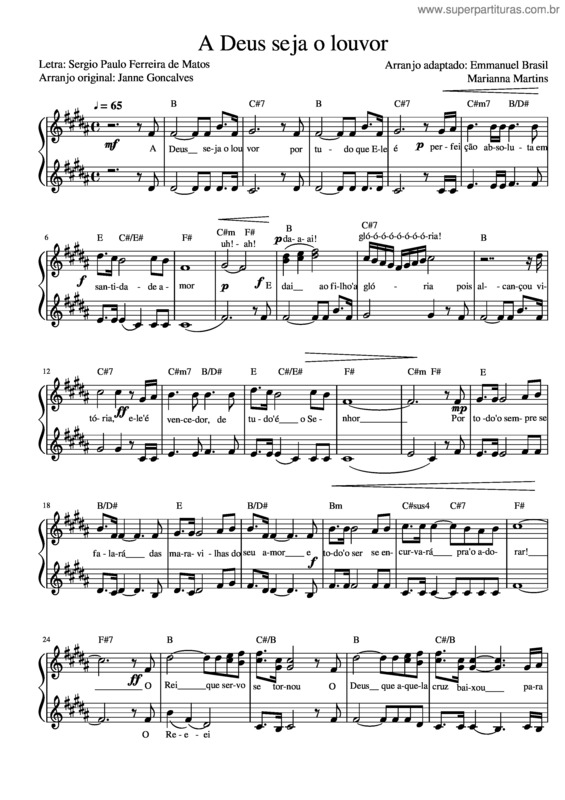 Partitura da música A Deus Seja O Louvor
