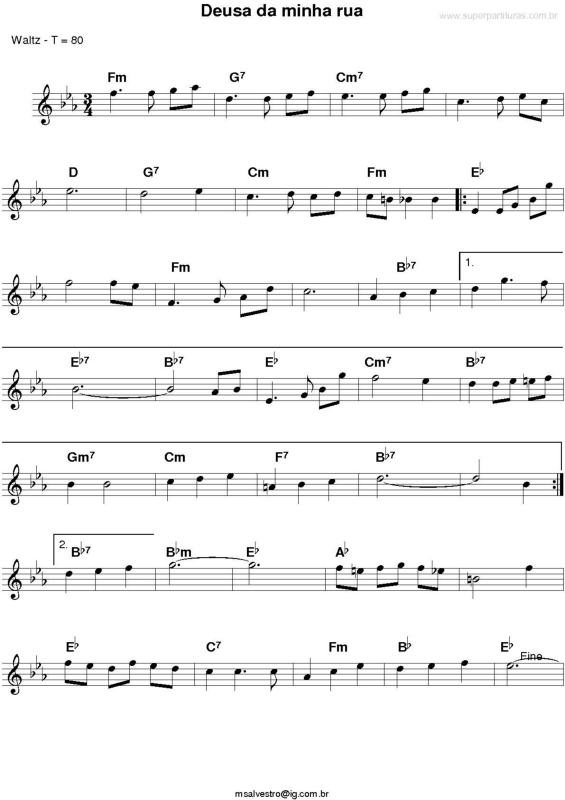 Partitura da música A deusa da minha rua