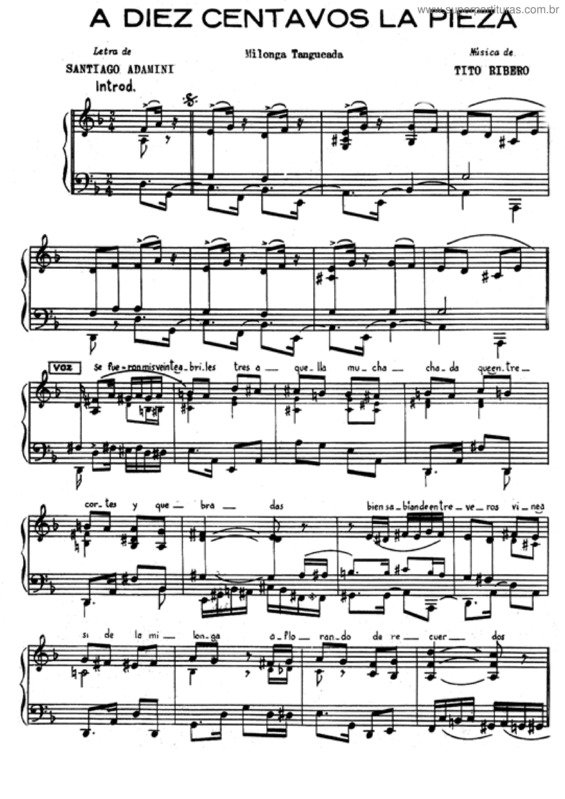 Partitura da música A Diez Centavos La Pieza