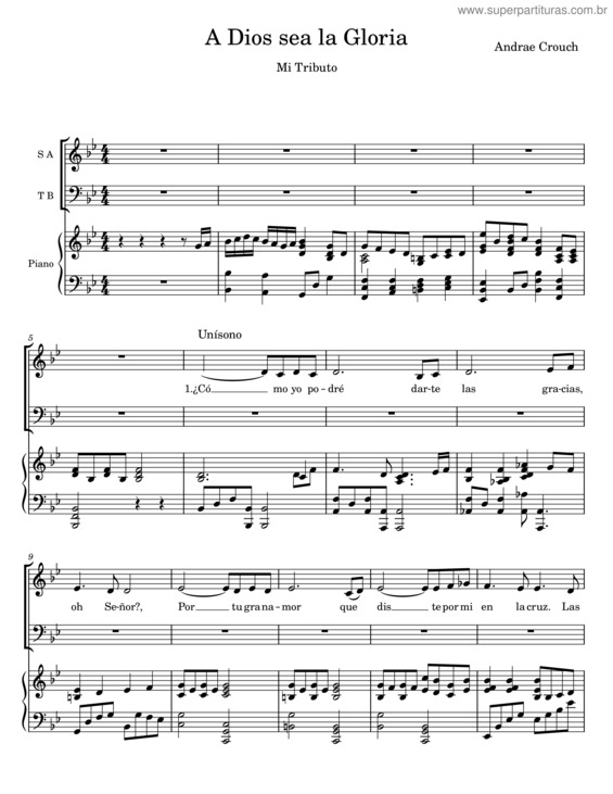 Partitura da música A Dios Sea La Gloria, Mi Tributo – Andrae Crouch