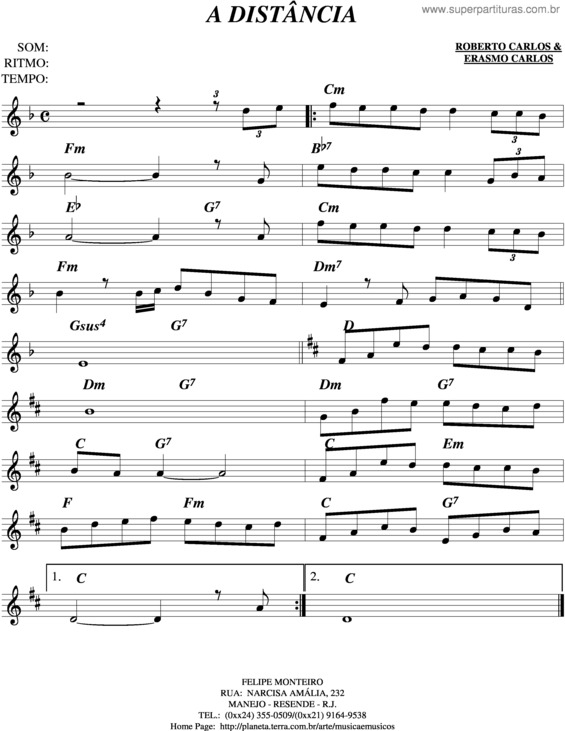 Partitura da música A Distância v.3