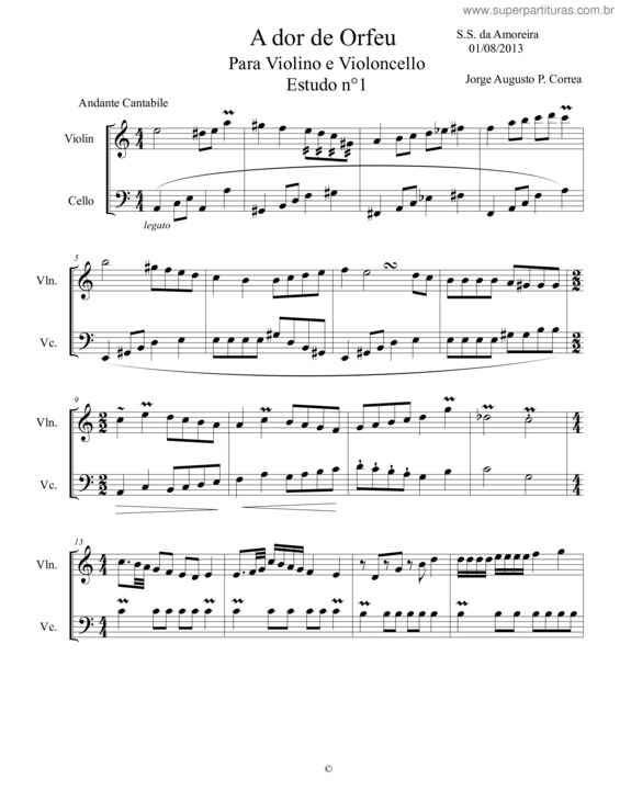 Partitura da música A dor de Orfeu