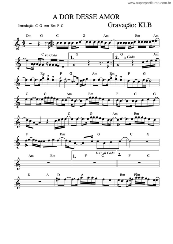 Partitura da música A Dor Desse Amor v.2