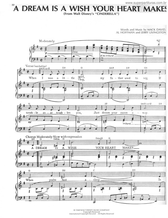 Partitura da música A Dream Is A Wish Your Heart Makes v.2