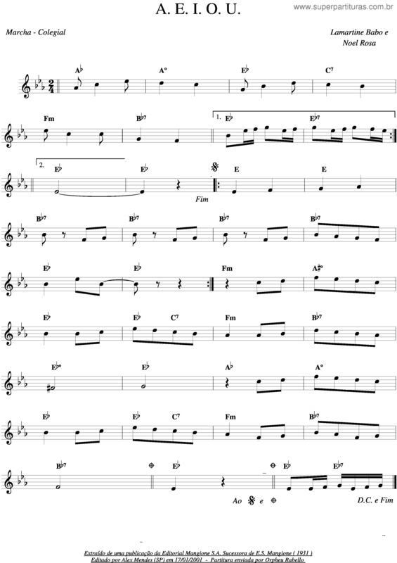 Partitura da música A E I O U