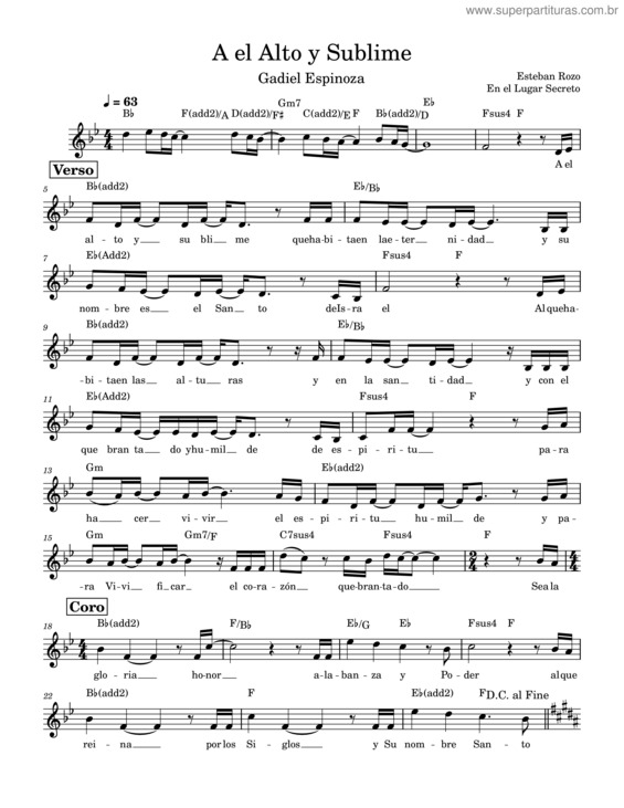 Partitura da música A El Alto Y Sublime – Gadiel Espinoza