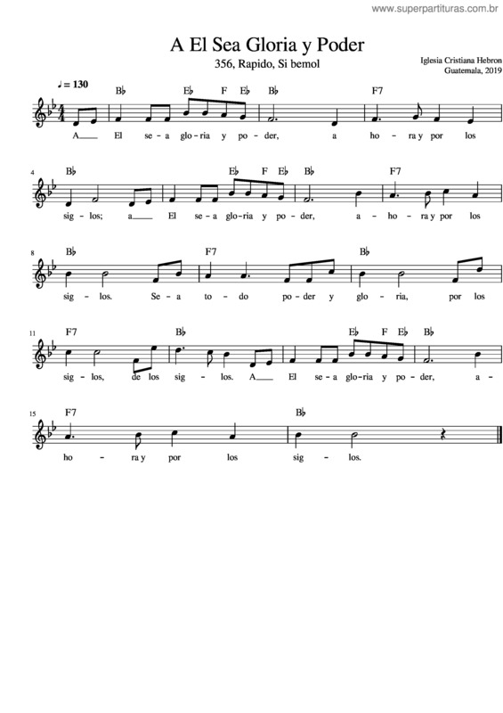 Partitura da música A El Sea Gloria Y Poder