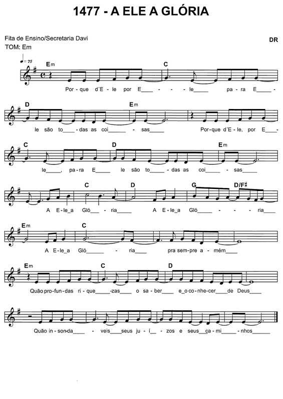 Partitura da música A Ele A Glória v.3