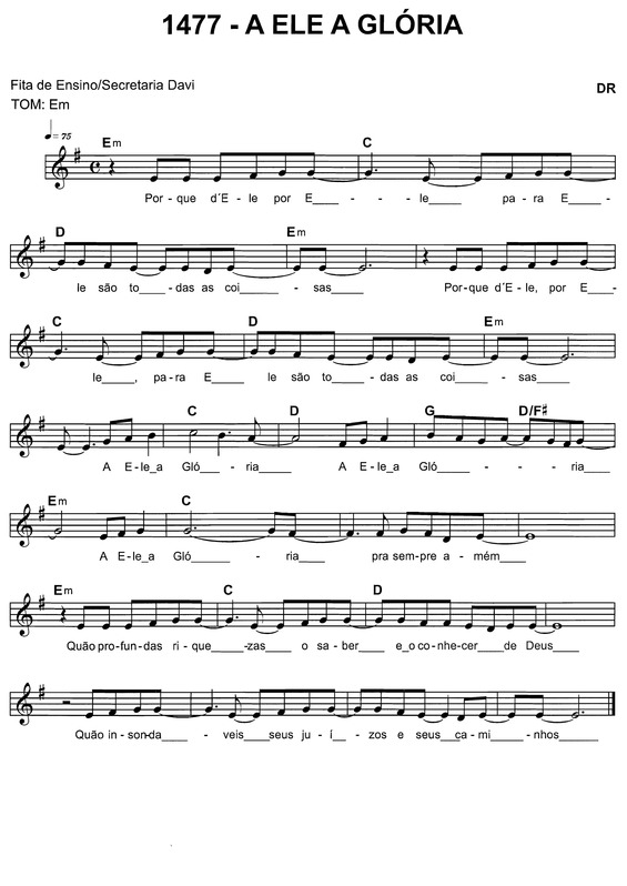 Partitura da música A Ele A Glória v.3