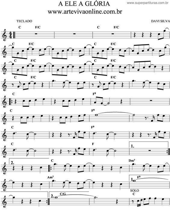 Partitura da música A Ele A Glória v.6