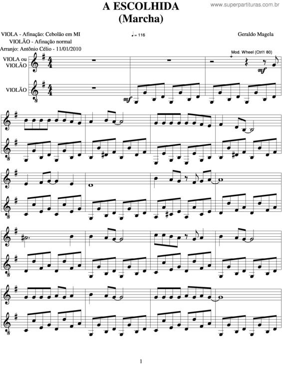 Partitura da música A Escolhida