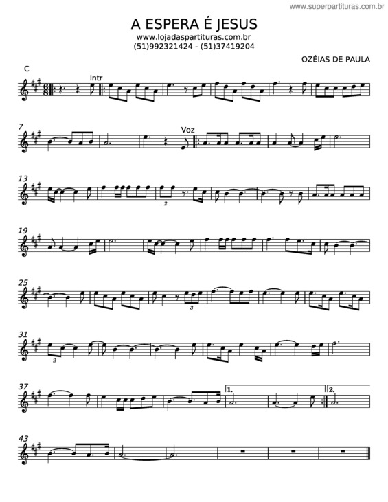 Partitura da música A Espera É Jesus – Ozéias De Paula