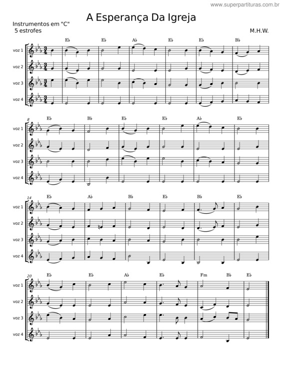 Partitura da música A Esperança Da Igreja – M. H. W.
