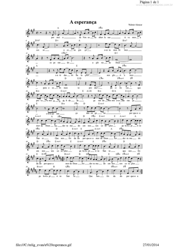 Partitura da música A Esperança