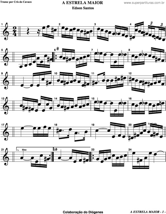 Partitura da música A Estrela Maior v.3