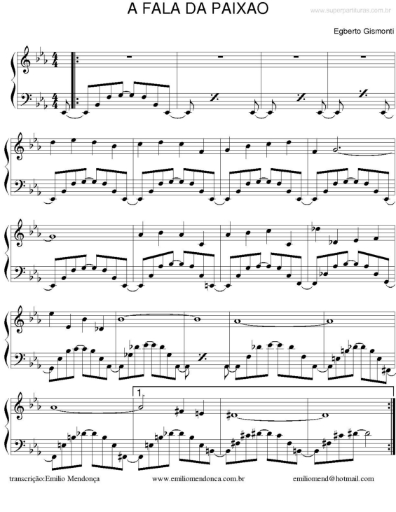 Partitura da música A Fala da Paixão