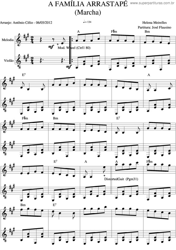 Partitura da música A Familia Arrastapé