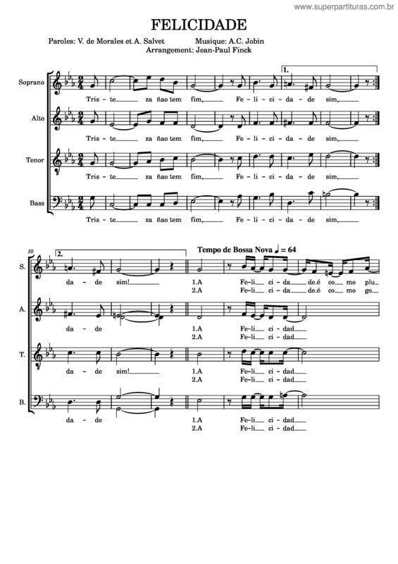Partitura da música A Felicidade – Antônio Carlos Jobim v.2