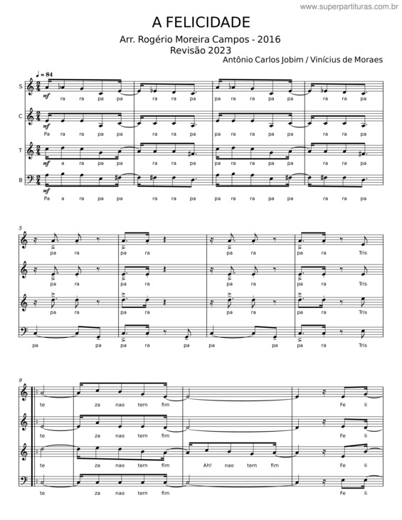 Partitura da música A Felicidade – Antônio Carlos Jobim v.5