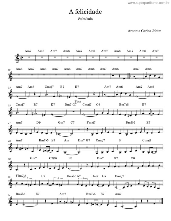Partitura da música A Felicidade – Antônio Carlos Jobim v.7