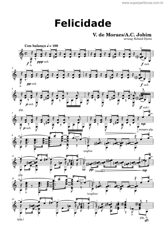 Partitura da música A Felicidade – Antônio Carlos Jobim