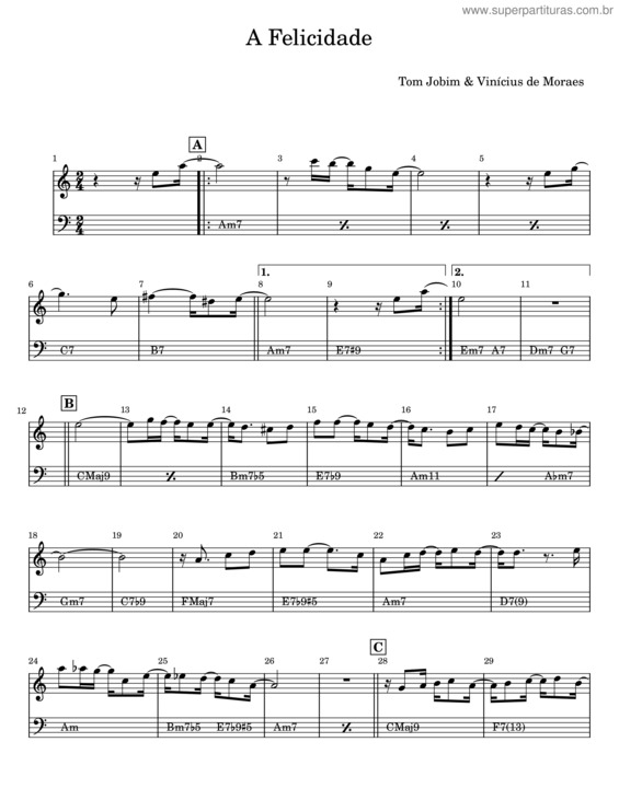 Partitura da música A Felicidade – Tom Jobim v.2