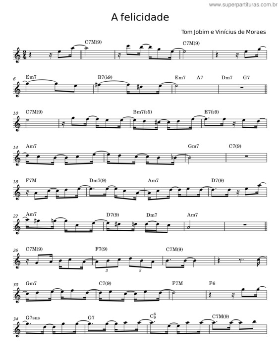 Partitura da música A Felicidade – Tom Jobim
