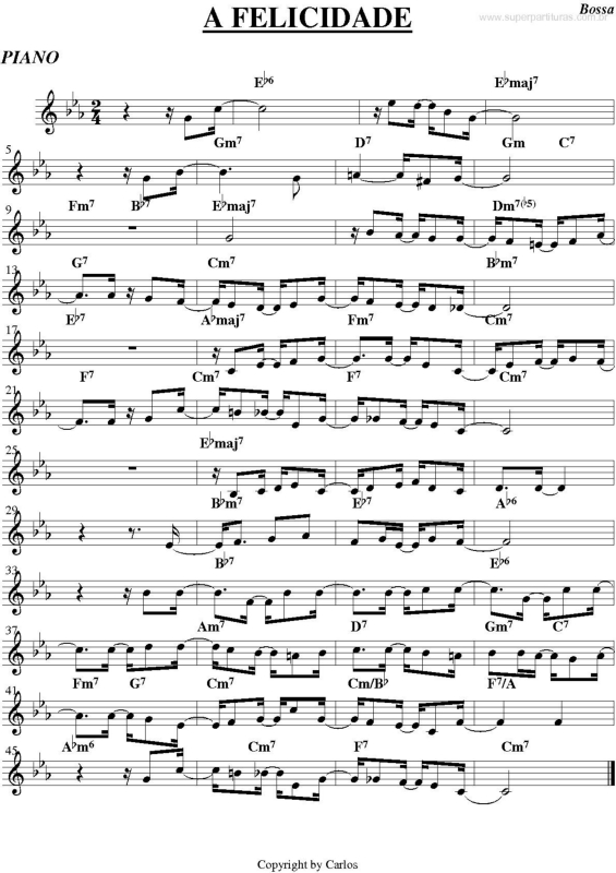 Partitura da música A Felicidade v.2