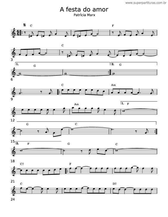 Partitura da música A Festa Do Amor – Patrìcia Marx
