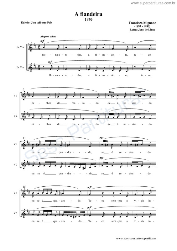 Partitura da música A fiandeira