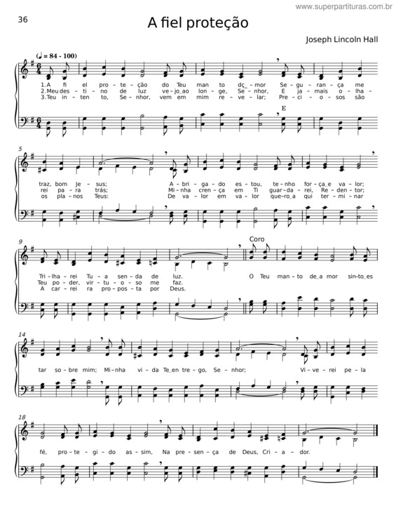 Partitura da música A Fiel Proteção – Joseph Lincoln Hall v.2