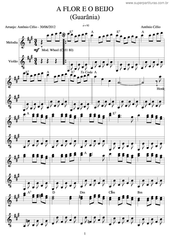 Partitura da música A Flor E O Beijo