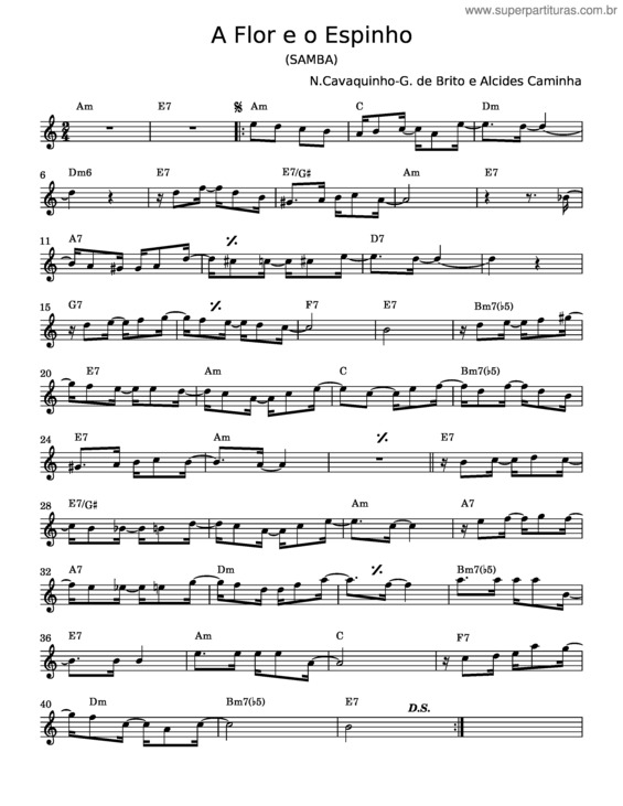 Partitura da música A Flor E O Espinho – Nelson Cavaquinho v.2